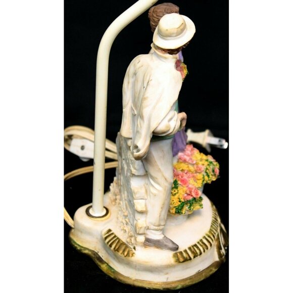Vintage French Country European Lamp Man Woman Floral Accent Table Ceramic Resin - Picture 5 of 12